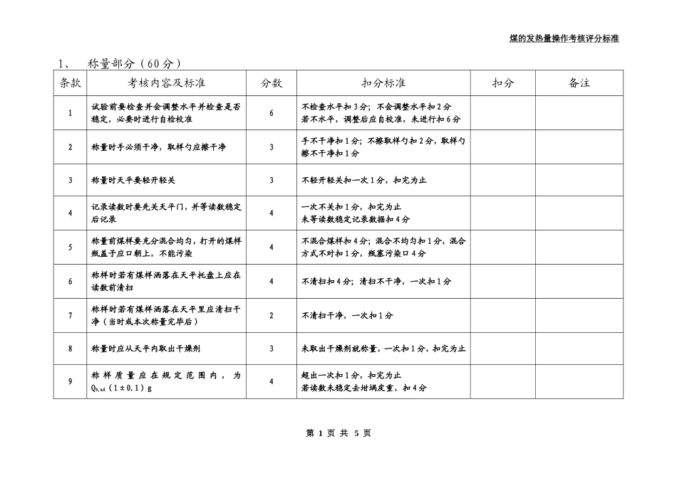 煤的发热量操作考核评分标准_第2页