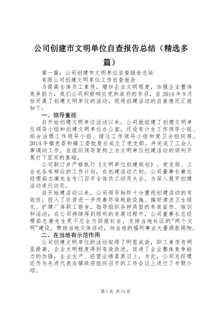 公司创建市文明单位自查报告总结(精选多篇)