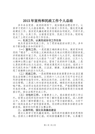 201X年宣传和民政工作个人总结