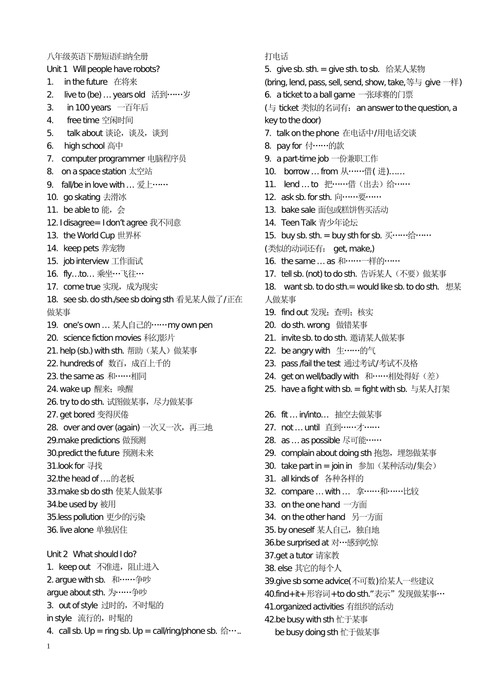 短语句型归纳（八年级下)_第1页