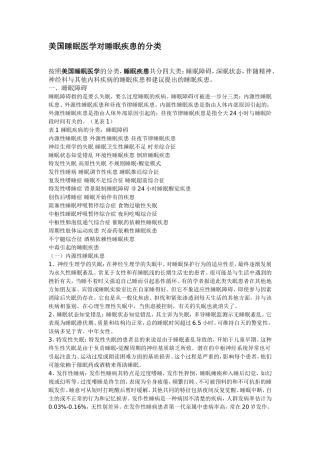美国睡眠医学对睡眠疾患的分类