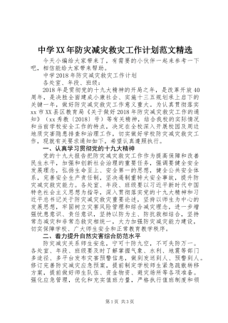 中学XX年防灾减灾救灾工作计划范文精选