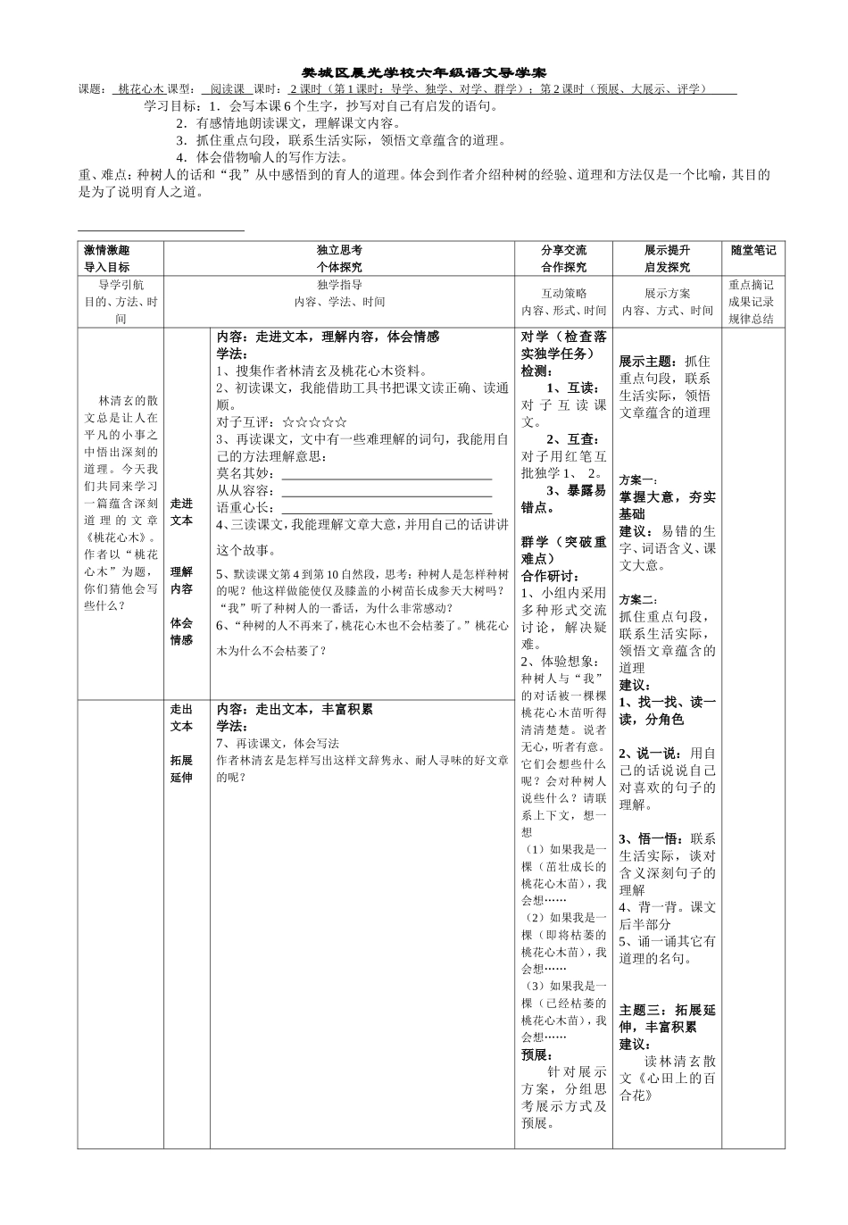 六年级语文导学案3桃花心木_第1页