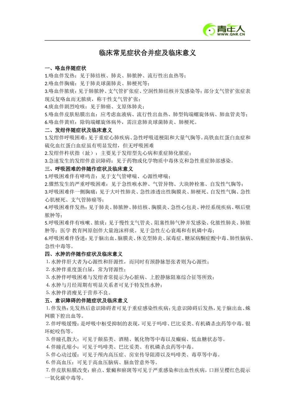 临床常见症状合并症及临床意义_第1页
