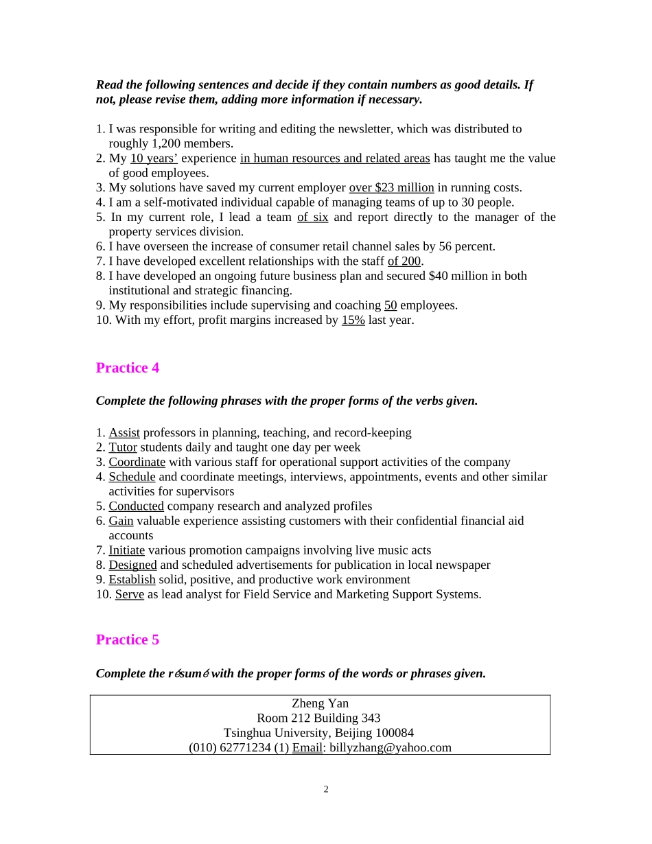 世纪商务英语写作第三版Lesson 10 Resumes_第2页