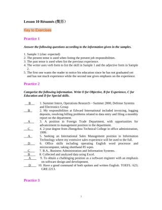 世纪商务英语写作第三版Lesson 10 Resumes