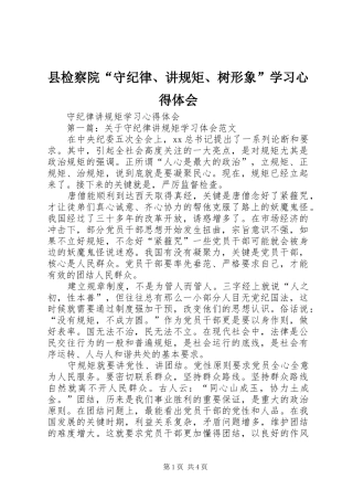县检察院“守纪律、讲规矩、树形象”学习心得体会 
