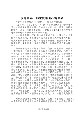 优秀青年干部党校培训心得体会 