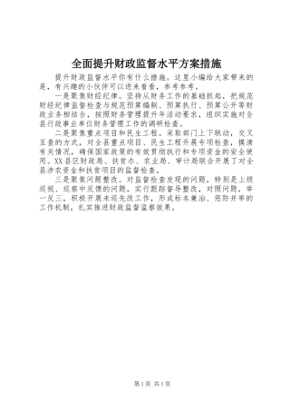 全面提升财政监督水平方案措施