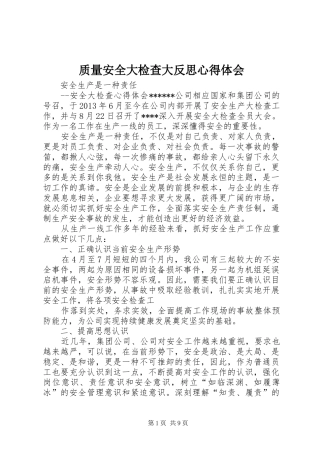 质量安全大检查大反思心得体会 
