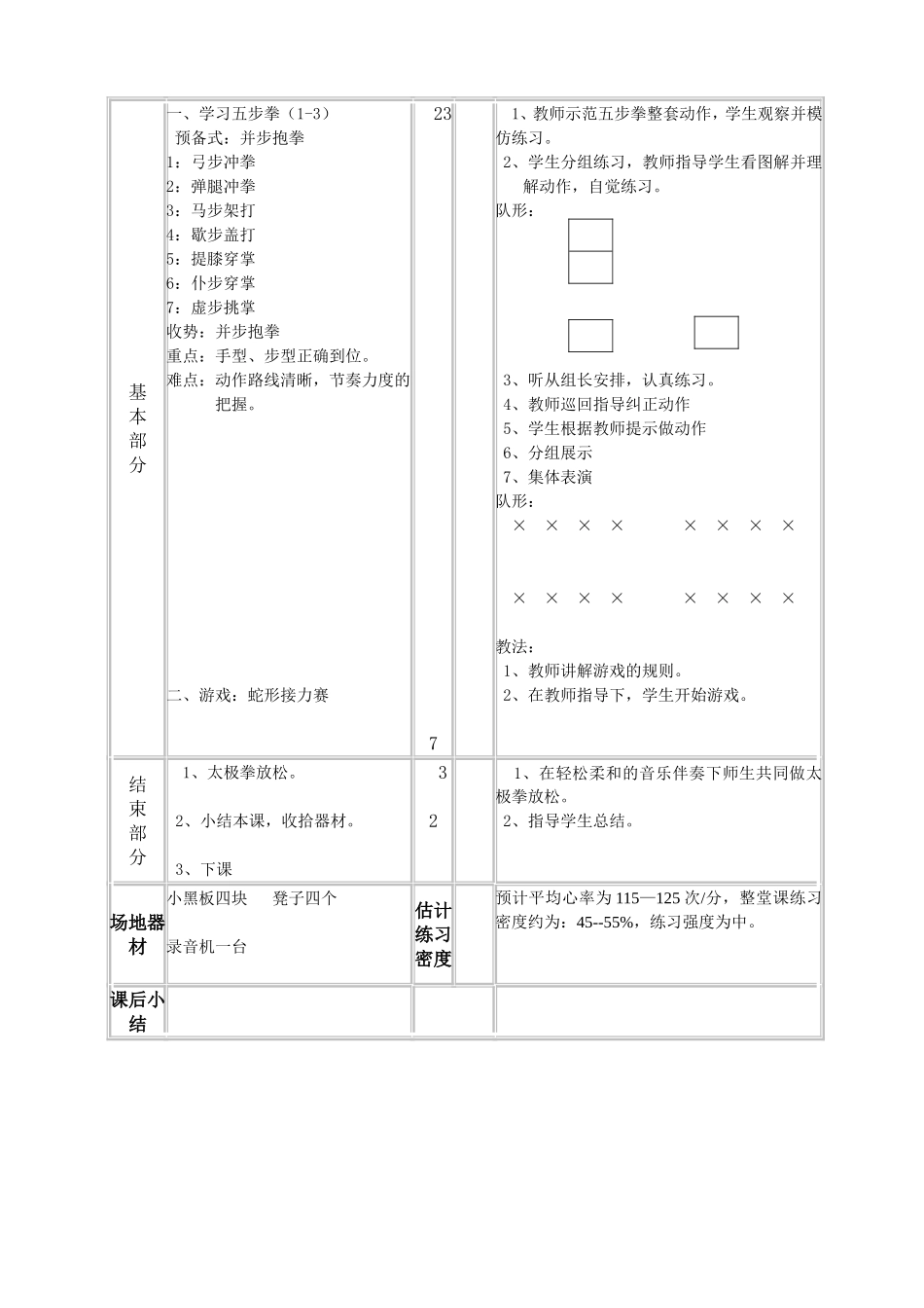 初一体育武术五步拳教学设计_第3页