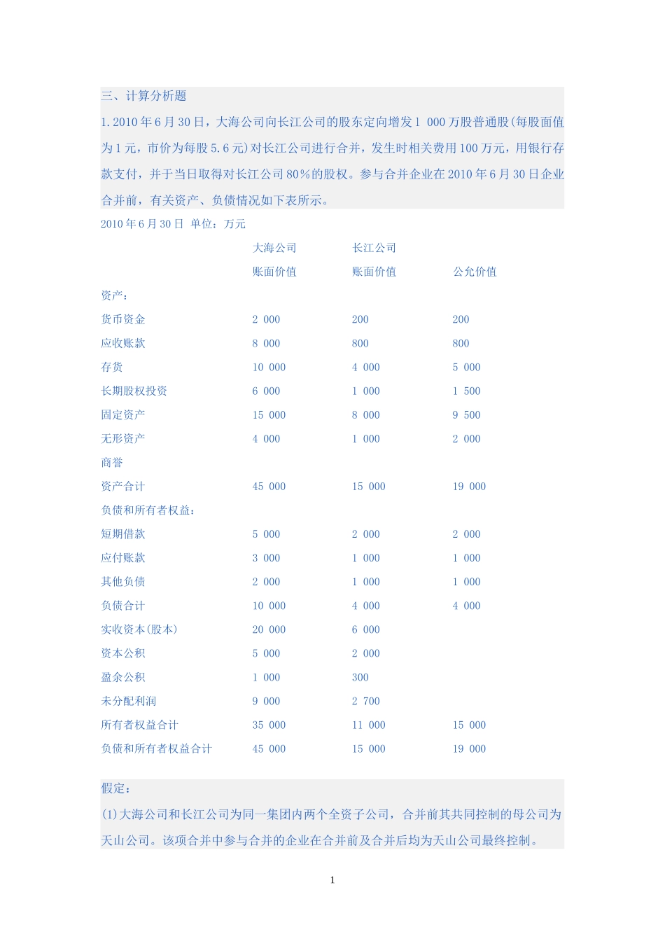 企业合并_练习 2_第1页