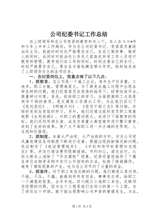 公司纪委书记工作总结