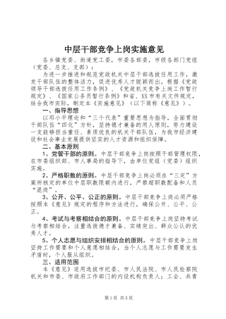 中层干部竞争上岗实施意见