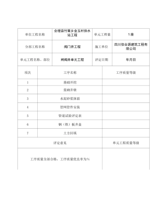 闸阀井质量评定表(样本)