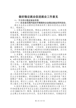 做好稳定就业促进就业工作意见