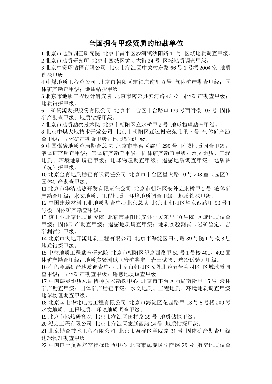 全国拥有甲级资质的地勘单位_第1页