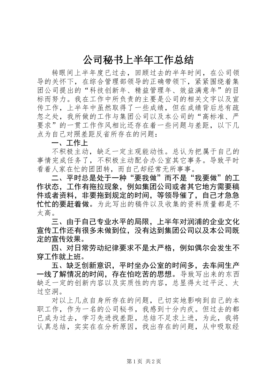 公司秘书上半年工作总结_第1页