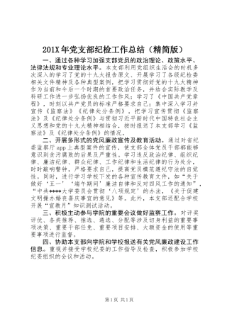 201X年党支部纪检工作总结（精简版）