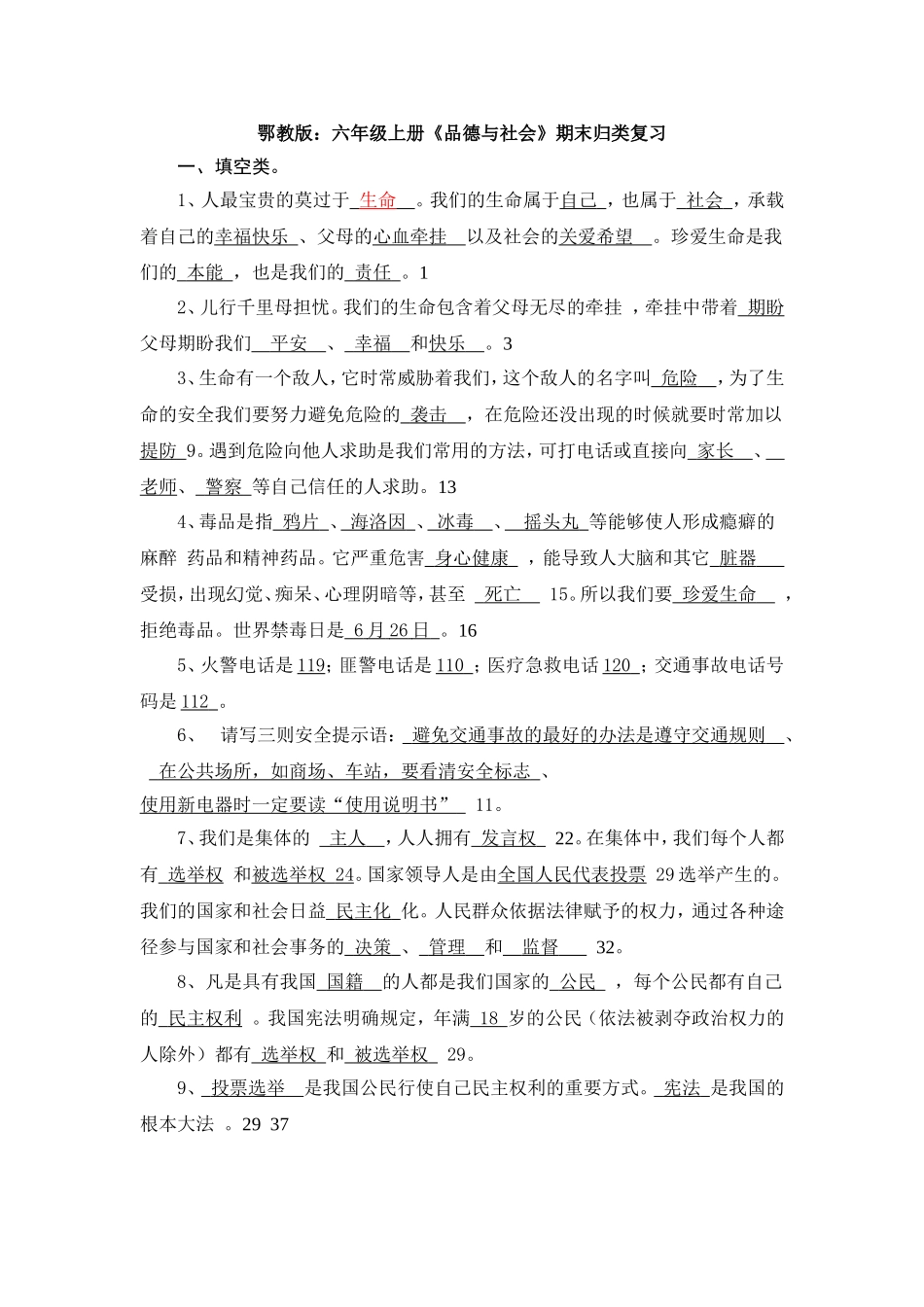 六年级上册思品重点_第1页