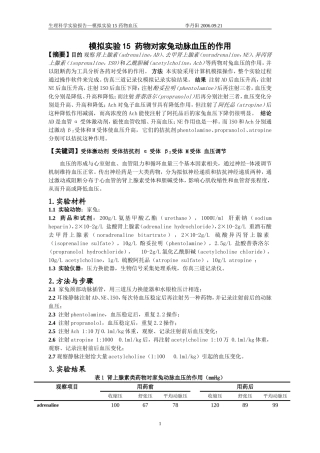 模拟实验15 药物对家兔动脉血压的作用