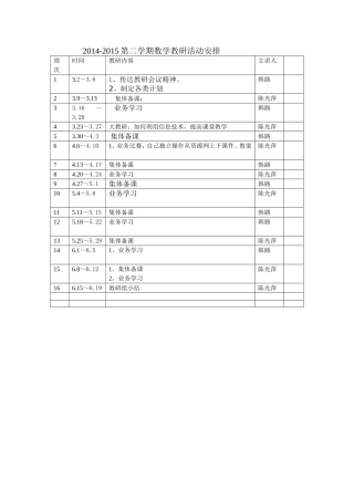 2014-2015二年级数学教研计划