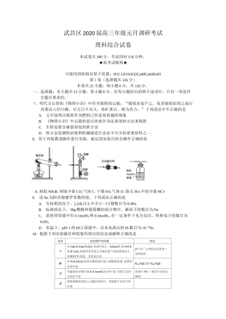 湖北省武汉市武昌区2020届高三元月调研考试理综化学试题 有答案