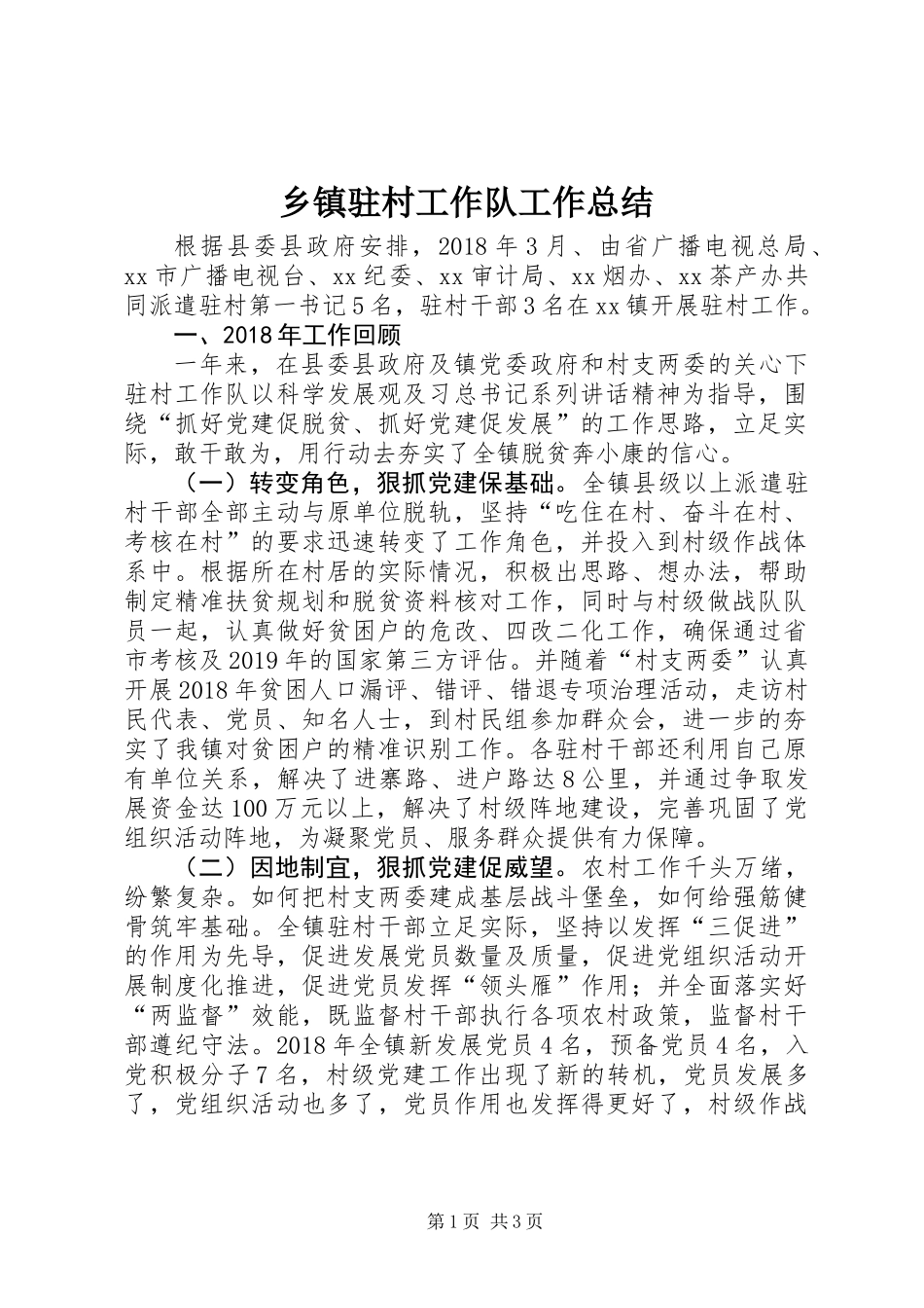 乡镇驻村工作队工作总结_第1页