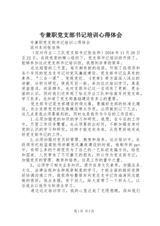 专兼职党支部书记培训心得体会 