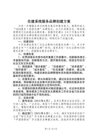 住建系统服务品牌创建方案