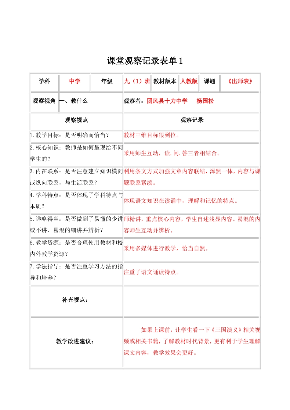 【学员】课堂观察记录表单(1)_第1页