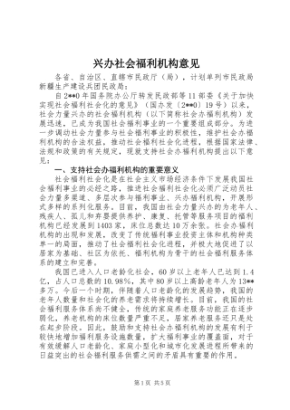 兴办社会福利机构意见