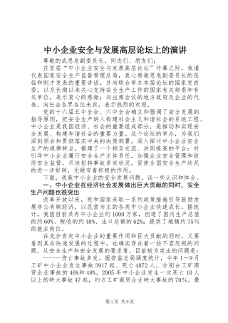 中小企业安全与发展高层论坛上的演讲
