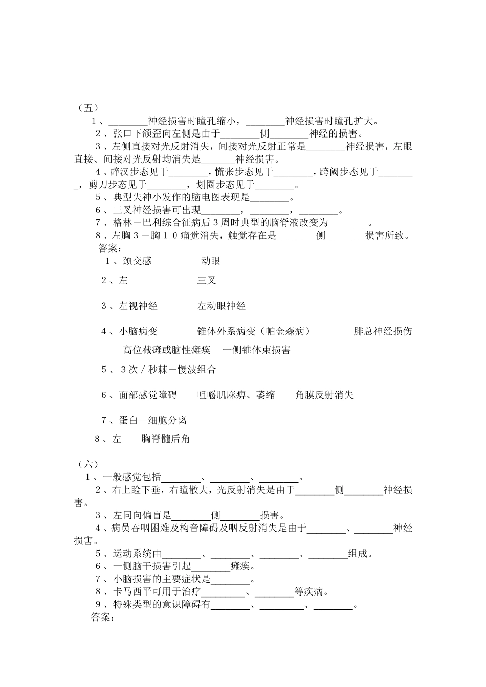 神经内科学考试题库集(填空题部分)_第3页