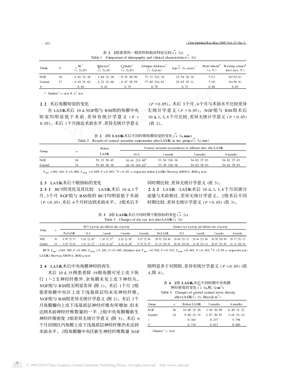 神经生长因子滴眼液对LASIK术后角膜瓣神经修复的影响_第3页