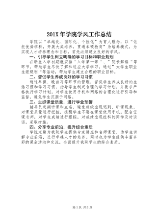 201X年学院学风工作总结