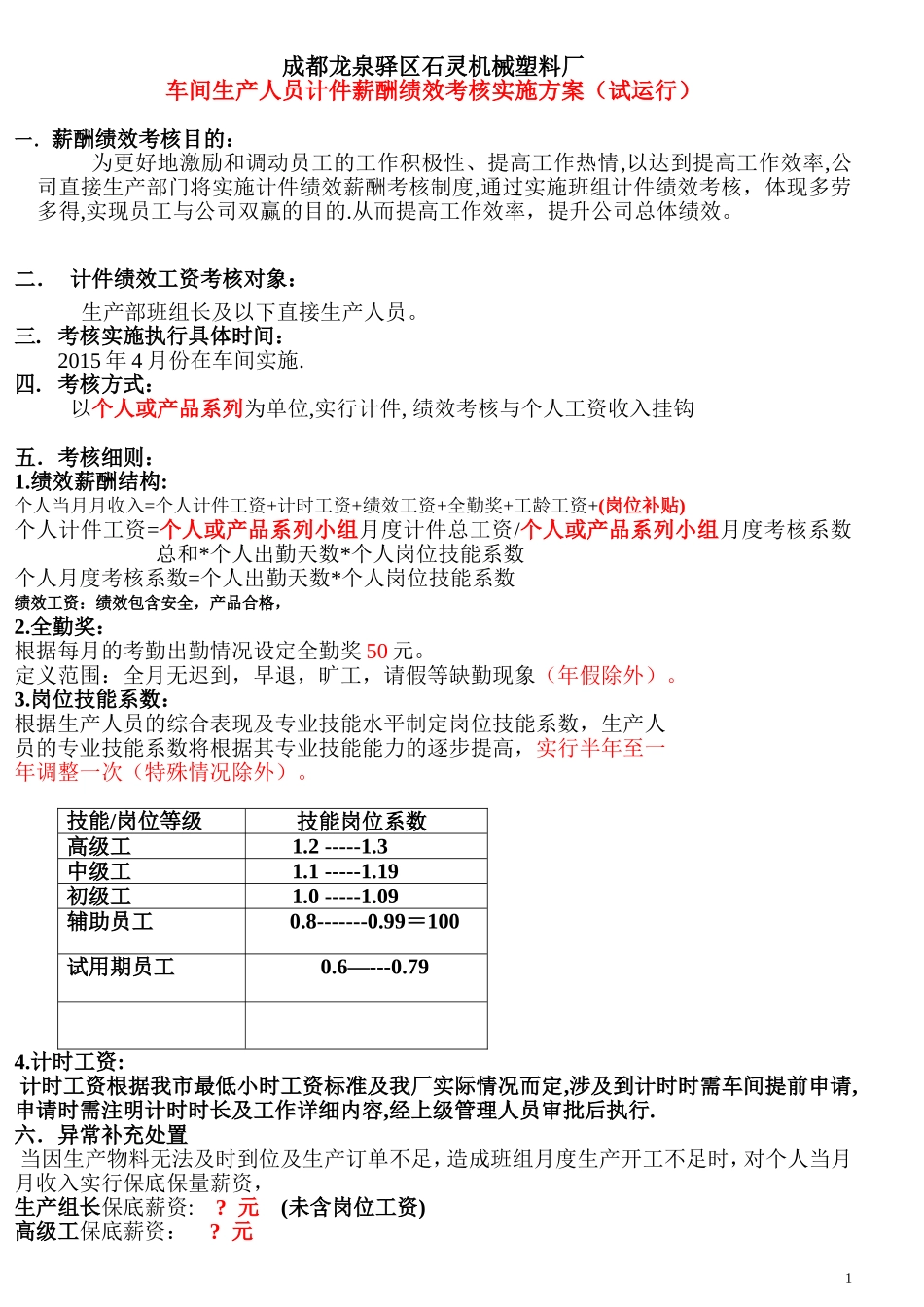 生产部计件薪资方案_第1页