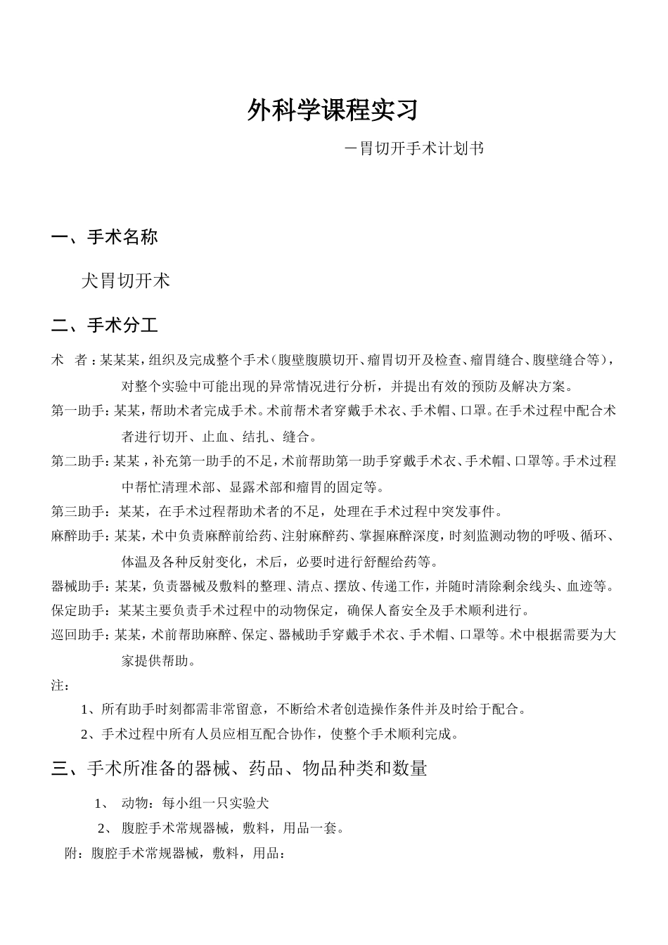 手术计划模版,犬胃切开术_第1页