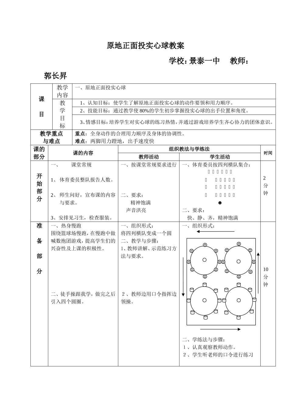原地正面投实心球教案-郭长昇_第1页