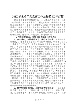 201X年水冶厂党支部工作总结及XX年打算