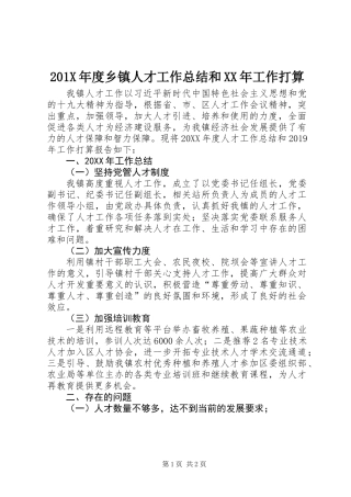 201X年度乡镇人才工作总结和XX年工作打算