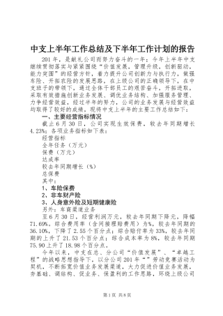 中支上半年工作总结及下半年工作计划的报告