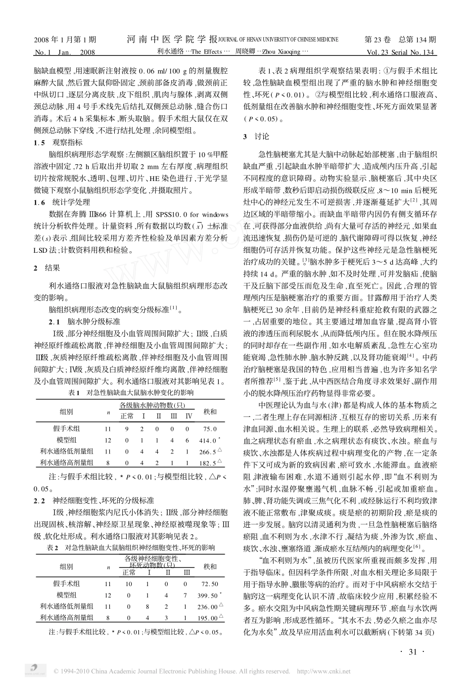 利水通络口服液对急性脑缺血大鼠脑组织病理形态的影响_第2页