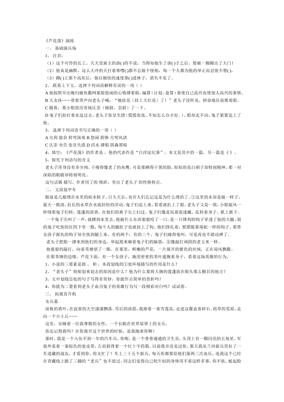 《芦花荡》同步测试5_第1页