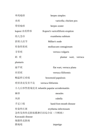 皮肤科专业词汇