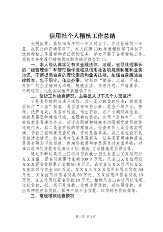 信用社个人稽核工作总结