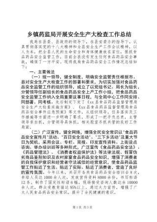 乡镇药监局开展安全生产大检查工作总结