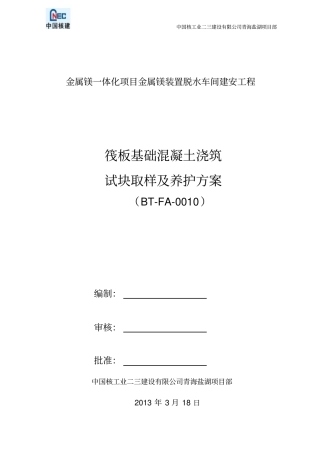 CNI2FABS-0010筏板基础混凝土浇筑试块取样及养护专项方案改
