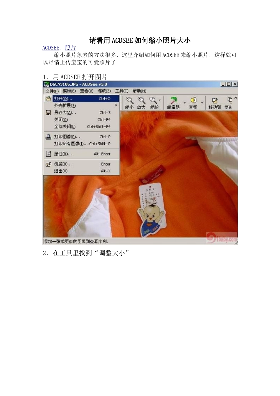 请看用ACDSEE如何缩小照片大小_第1页