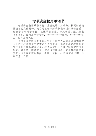 专项资金使用承诺书